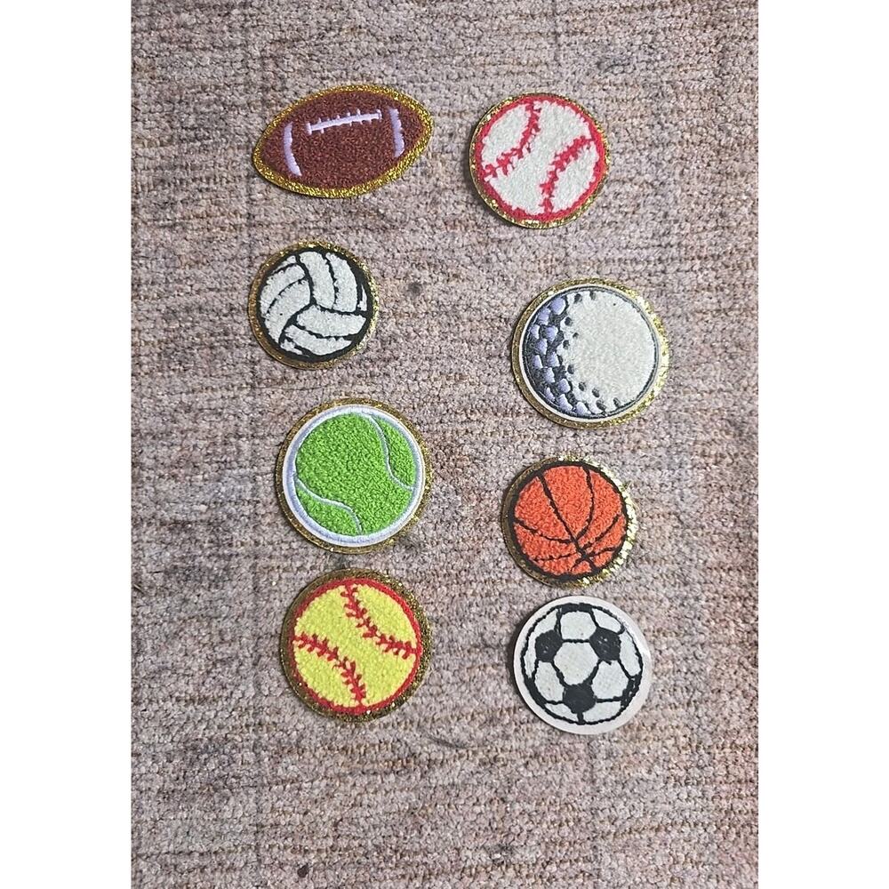 #9665 8pk Chenille Sports Ball Embroidered Patch 8-Pack Iron On NEW